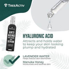 TreeActiv Hyaluronic Acid Face Serum 2oz Anti-Aging Hydrating Wrinkle Repair Oil