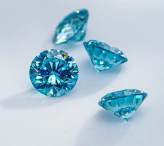 Certified 2 Ct Blue Natural Color Lab Grown Diamond Round Cut VVS1 Gemston