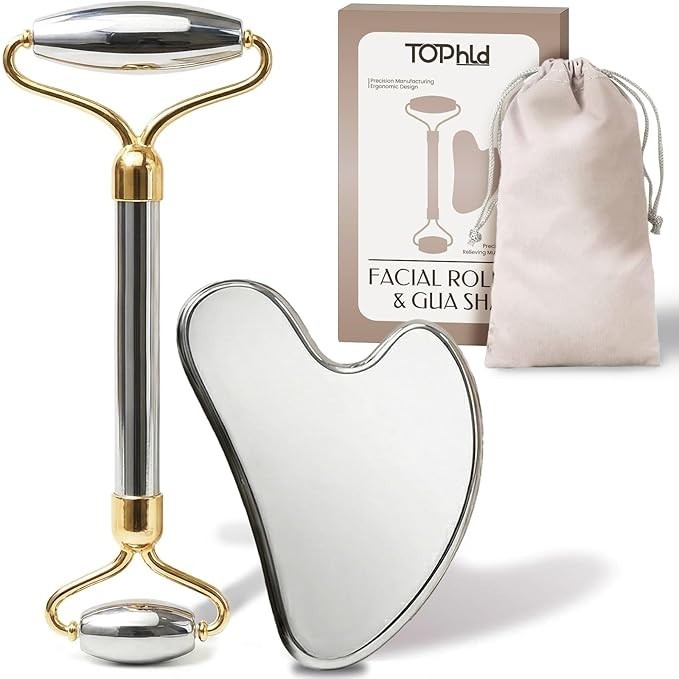 Stainless Steel Face Roller & Gua Sha Massager for Jawline Puffiness