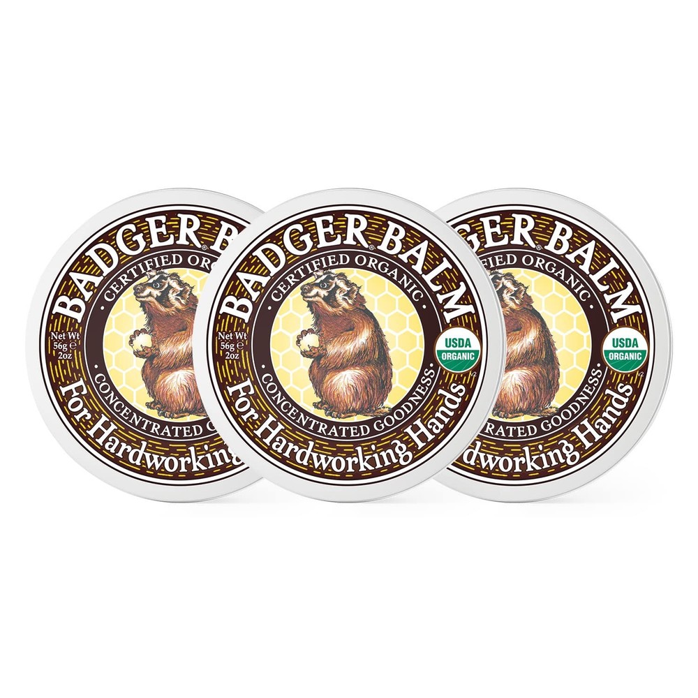 3 Pack Badger For Hardworking Hands Balm Tin, 2 oz