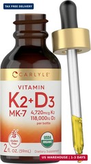 Carlyle Vitamin D3 K2 Drops | 2 Fl Oz | MK-7 Supplement | Vegetarian, Non-GMO, G