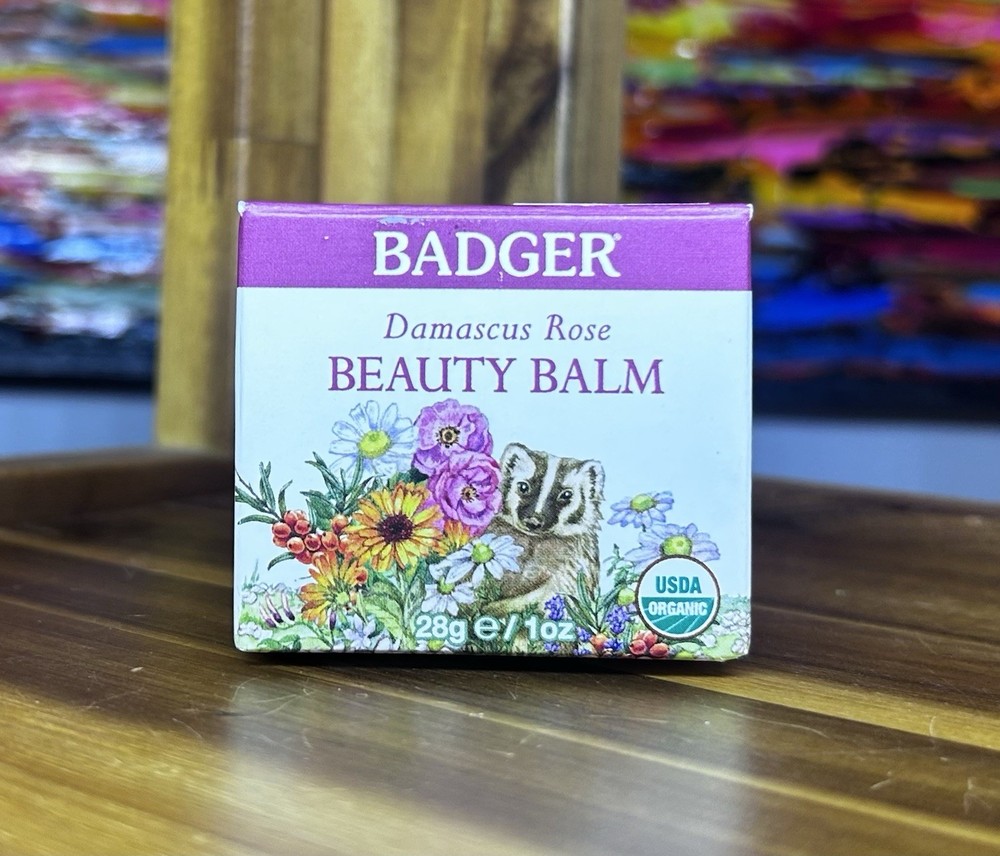 Badger Rose Beauty Balm w/ Organic Rose Oil 1 oz Glass Jar- Exp 08/05/2027