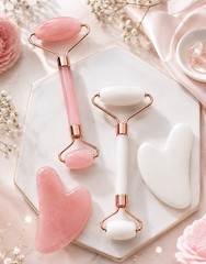 Beauty Face Roller Set Pink & White Heart Facial Massager 2 Pack