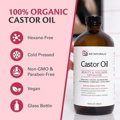 M3 Pure Hexane-Free Cold Pressed Castor Oil 500mL Glass Bottle for Hair
