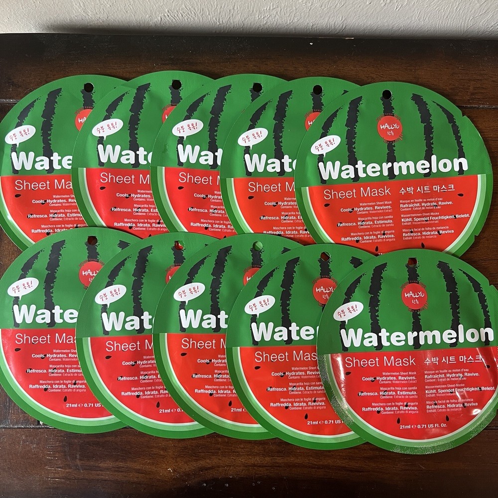Lot Of 10 – Hallyu Watermelon Sheet Mask Cools Hydrates Revives Stocking Stuffer