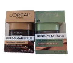 Loreal Sugar Scrub and Clay Mask Set of 2 Red Algae Coffee Coconut Almond Oils