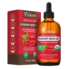 Yoken Organic Rosehip Seed Oil for Face, Skin & Hair, Cold Pressed, 2 fl oz
