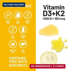 Vitamin D3 1000IU + K2 (MK7) 100mcg with Organic Extra Virgin Coconut