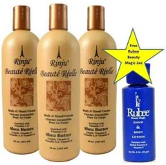 Rinju Beaute Reelle Body & Hand Cream 16oz – 3 Pack with Free Rubee 2oz,VitaminE