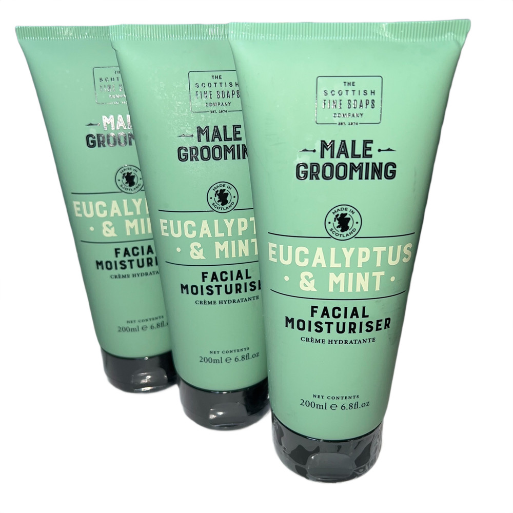 3x Scottish Fine Soap Company Eucalyptus & Mint Male Facial Moisturisers 200ml