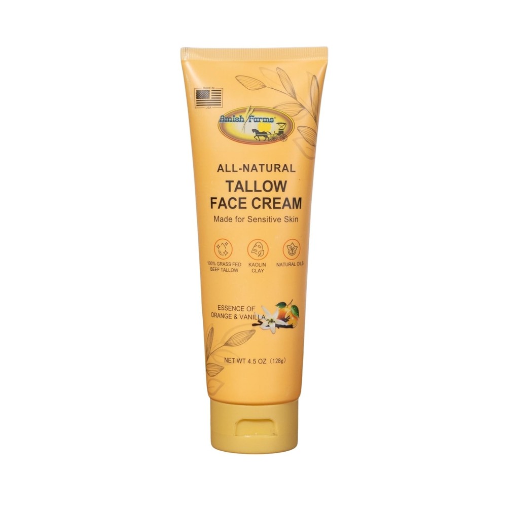 Amish Farms Grass Fed Beef Tallow Face 4.5 Ounce (Pack of 1), Yellow