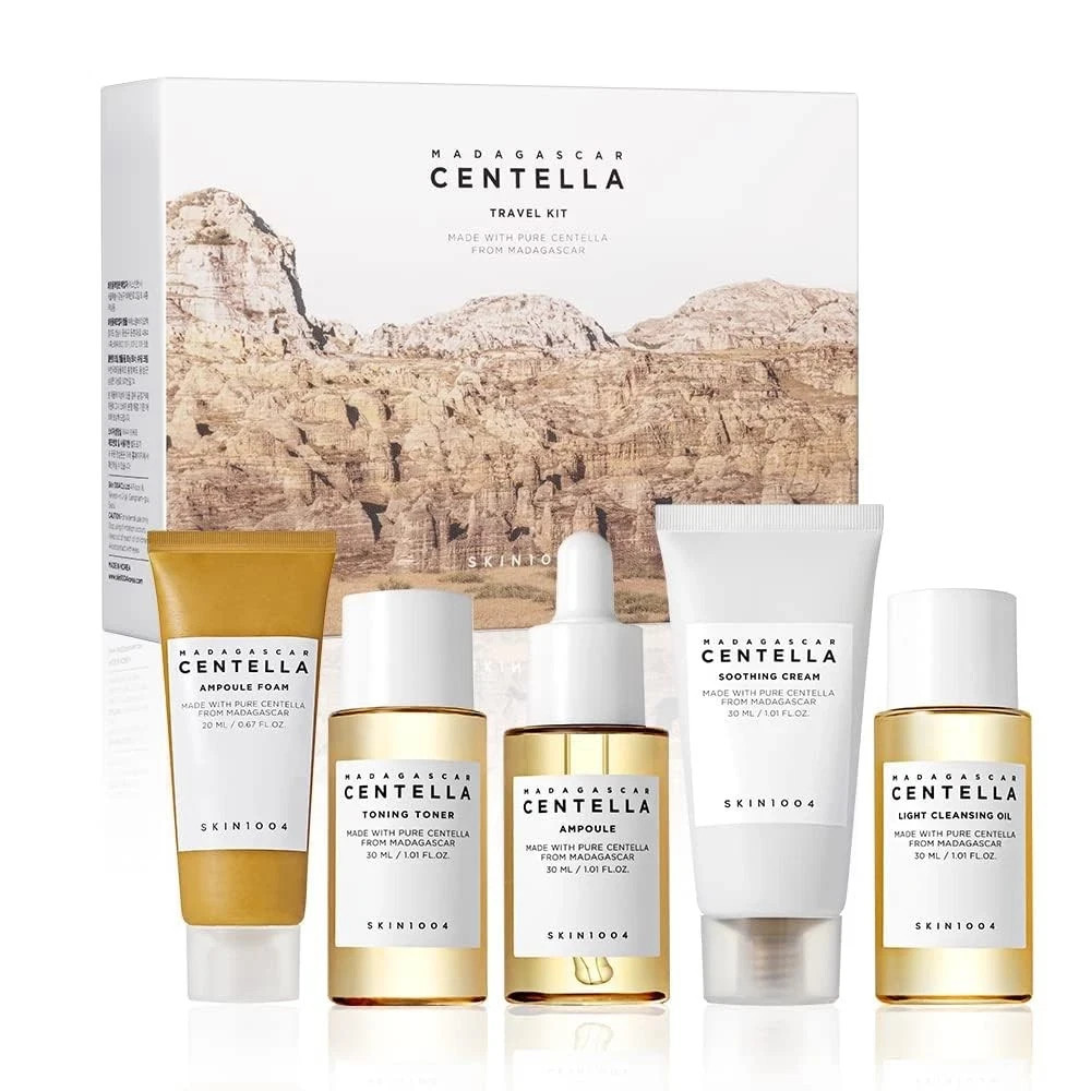SKIN1004 Madagascar Centella Travel Kit, Toner, Ampoule, Soothing Cream, Clean