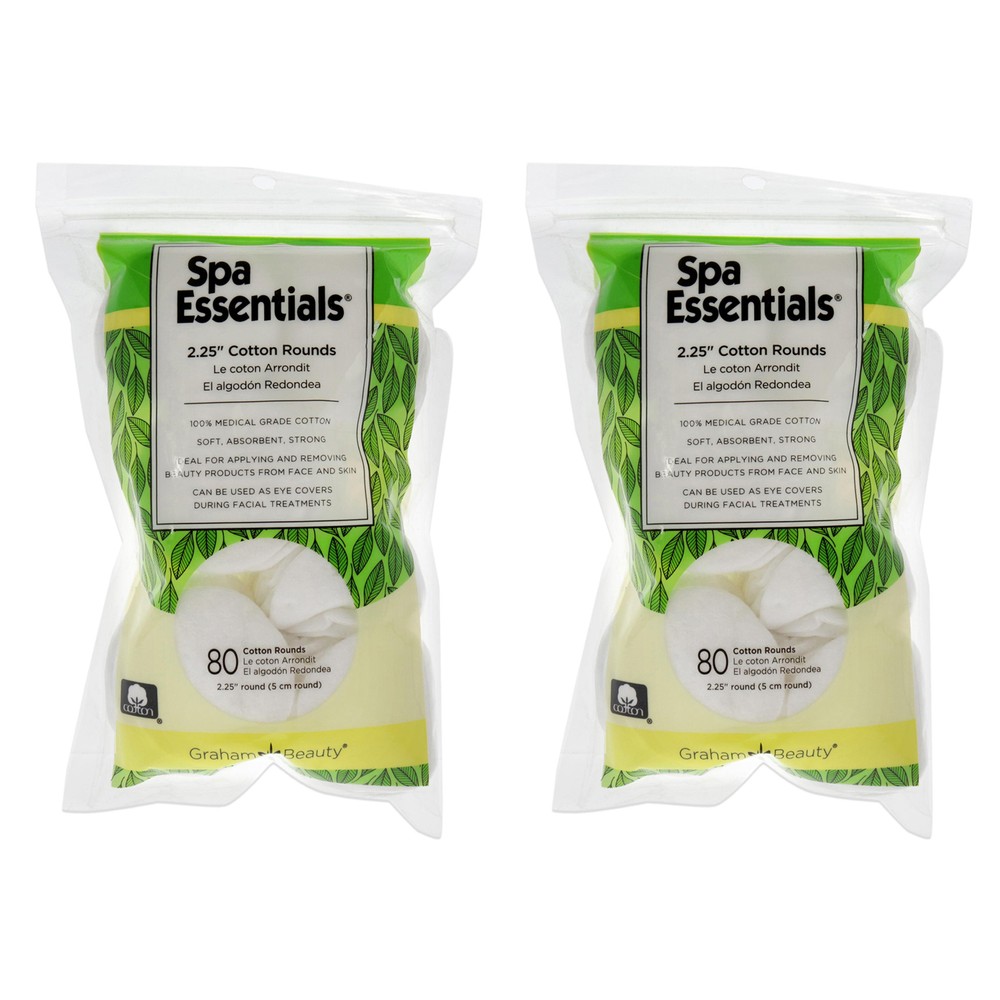 Cotton Rounds – 2.25 by Spa Essentials – 80 Count Cotton Pads – Pack of 2