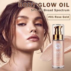 Body Shimmer Oil, SPF 45 Broad Spectrum, Sunscreen Shimmer Body Glow Oil with Co