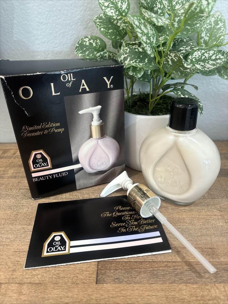 Vintage ~ Limited Edition Oil of Olay ~ Beauty Fluid 5oz Glass Bottle Pump