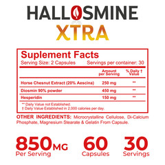 Hallosmine Xtra 850mg Circulation Veins Support 60 ct + FREE Leg Veins Cream 4oz