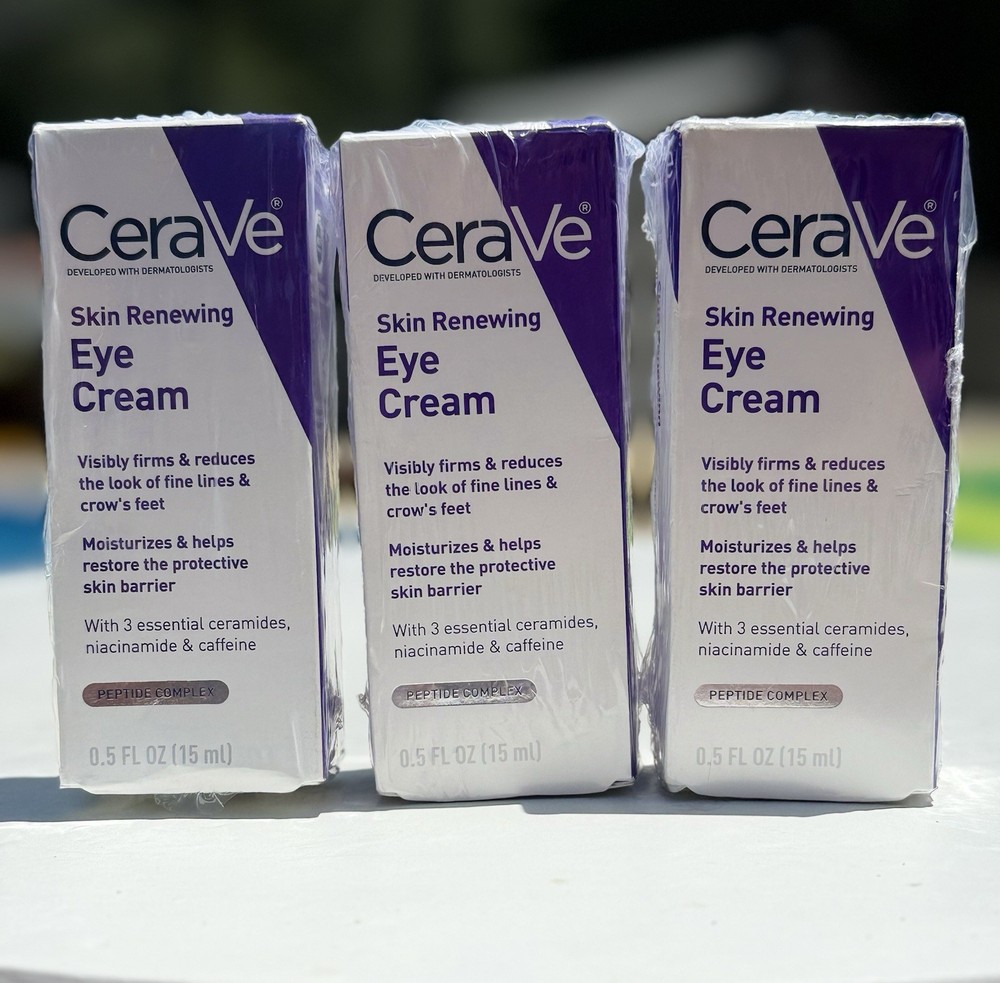 (3) CeraVe Skin Renewing Eye Cream 0.5 oz Peptide Complex Niacinamide Firming