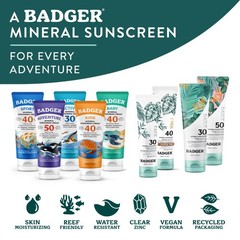 Badger Mineral Daily Sunscreen with Zinc Oxide, SPF 30, Lightweight & Easy to