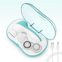Rechargeable Facial Cleansing Spin Brush Set with 4 Exfoliating White, Green
