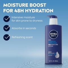 MEN Maximum Hydration 3-in-1 Body Lotion with Aloe Vera, for Dry Skin, 16.9 Oz