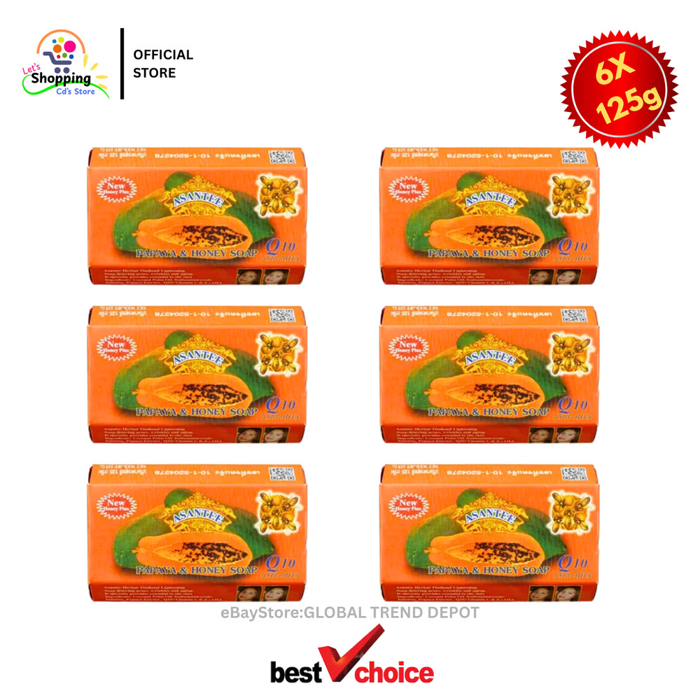 Asantee Papaya Honey Soap 125g x6 Thai Herbal Natural Skin Care Bar New