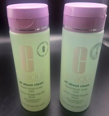 Clinique all About Clean Liquid Facial Soap Dry Combination 6.7 oz / 200 ML -TWO