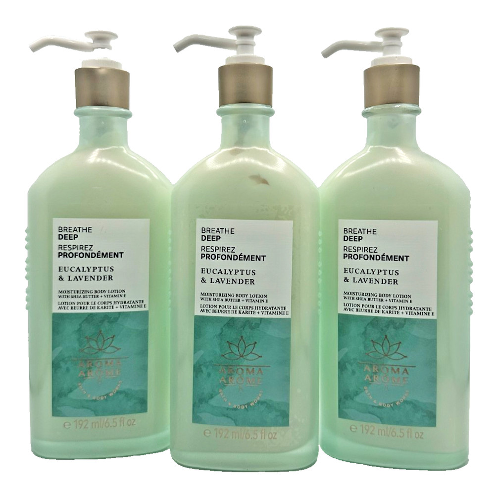 NEW Bath & Body Works Lot of 3 Bottles Breathe Deep Eucalyptus Lavender Lotion