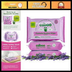 Flushable Lavender Wipes | Biodegradable, Chemical-Free, Septic Safe | 180 Count