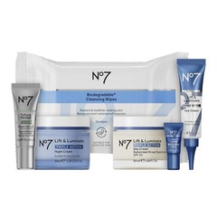 No7 Lift & Luminate Skincare Set Day Night Cream SPF 30 Eye Serum Wipes