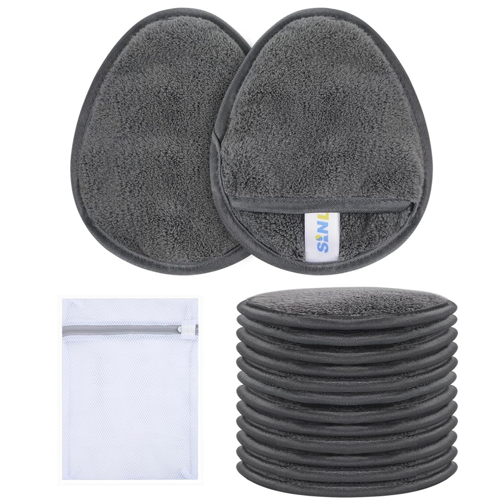 Reusable Makeup Remover Pads Grey 12 Pack Microfiber Facial Cleansing Cloths