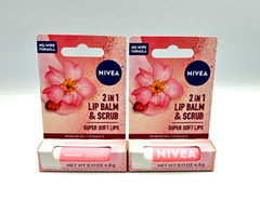 2 Pack Nivea 2 In 1 Lip Balm & Scrub Rosehip Oil + Vitamin E 4.8g Lip Care