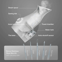 Nano Steamer 3-In-1 Ionic Facial Nano Facial Mister 5-Piece Stainless Steel Skin