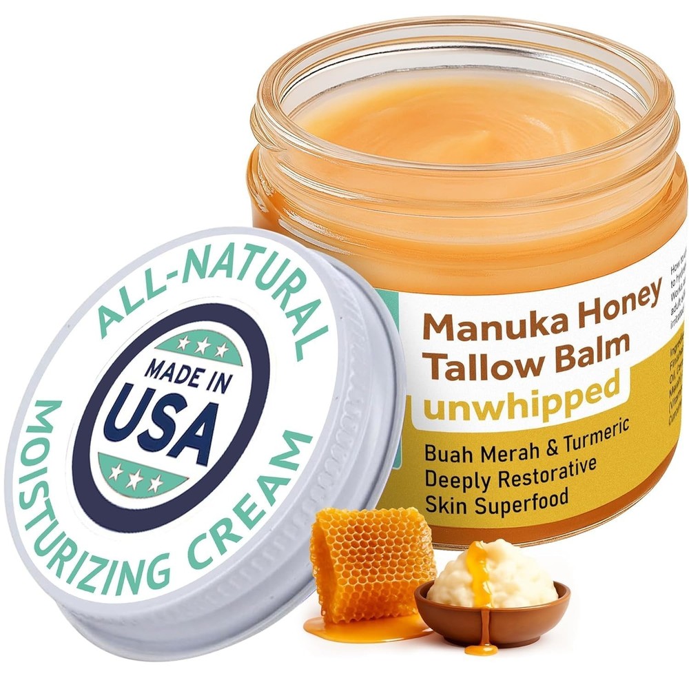 Manuka Honey Frankincense Tallow Balm, Handmade Grass-Fed Beef Tallow, Hydrating
