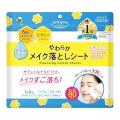 Softymo KOSE Natural Cotton Cleansing Sheets Large 80pcs Makeup Removal Japan