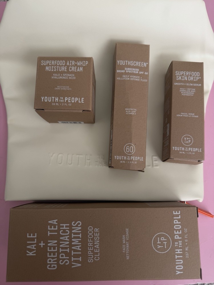 Youth To The People 5 Piece Set: Cleanser, Air-Whip, SPF, Skin Drip, Clutch NIB