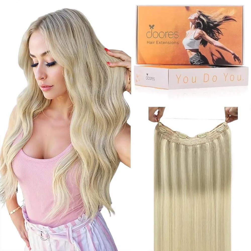 Wire Hair Extensions 20 Inch 110g Remy Human Adjustable Ash Blonde DOORES Line
