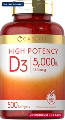 Carlyle Vitamin D3 5000 IU Softgels | 500 Count | Value Size | Non-GMO and Glute