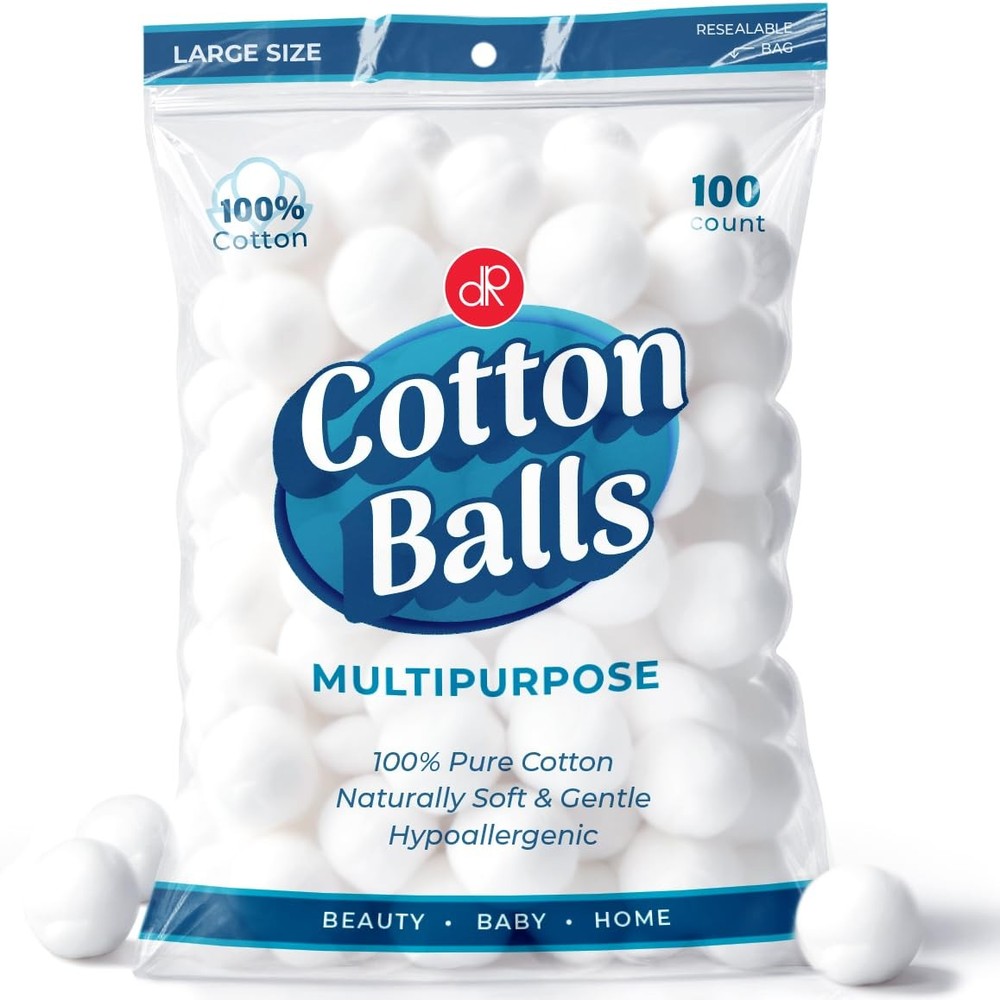 DecorRack 100 Count [Large Size] Cotton Balls, 100% 1 Pack, Large (100 Pcs)