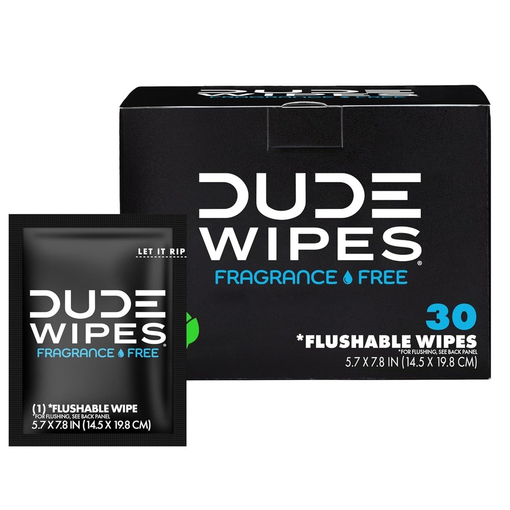 DUDE Wipes On-The-Go Unscented Travel Wipes 30 Ct Flushable Adult Wipes