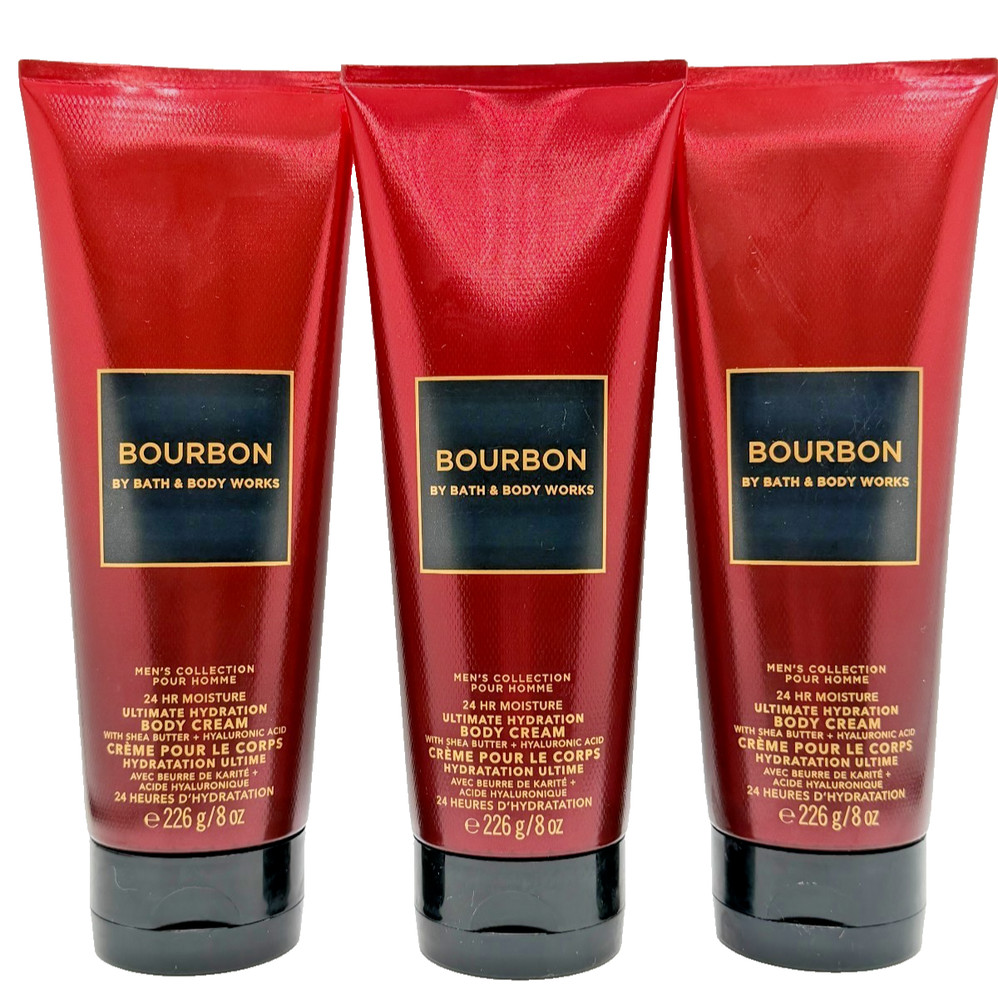 NEW Bath & Body Works Lot of 3 Tubes Bourbon Men&rsquo;s Hydrating Body Cream 8 oz
