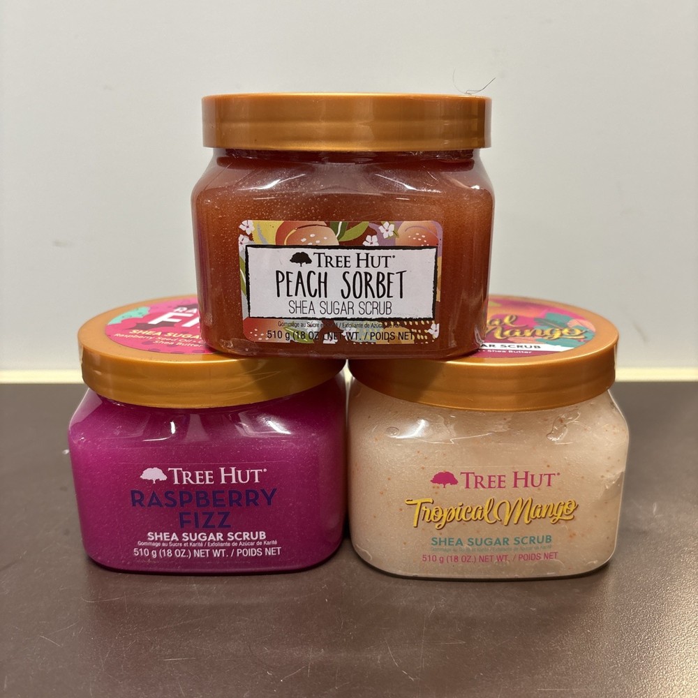 3 Pack Of Tree Hut Raspberry Fizz, Tropical Mango, And Peach Sorbet