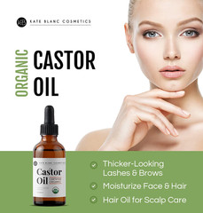 Castor Oil Organic for Hair, Lashes, Face, Skin (2Oz), 100% Pure, Cold Pressed,