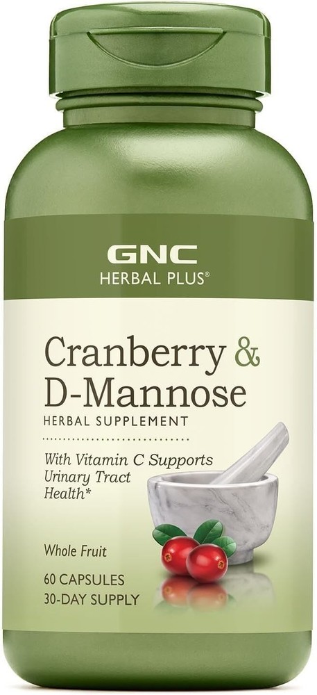 GNC Herbal Plus Cranberry D-Mannose Vitamin C Supports Vegetarian 60pcs NEW