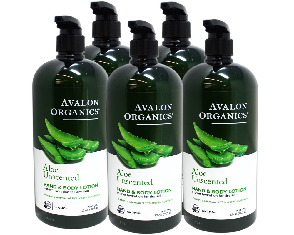 Avalon Organics Hand & Body Lotion for Dry Skin Aloe Unscented, 32 OZ – 5 Pack