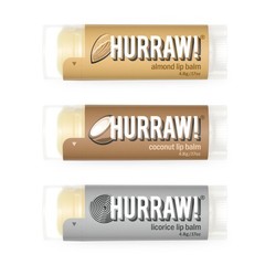 HURRAW! Almond, Coconut, Licorice Lip Balms, 3 Pack Bundle: 100% Natural.