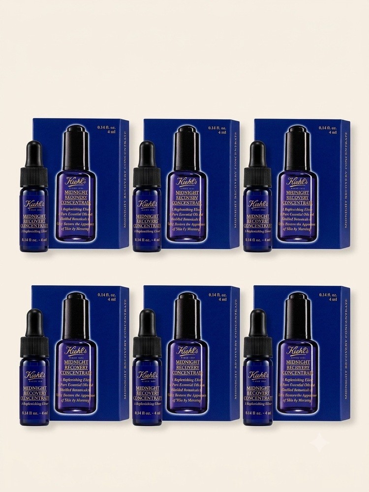 6X 0.14 fl. oz. (4 ml Each) sample size of Kiehl&rsquo;s Midnight Recovery Concentrate