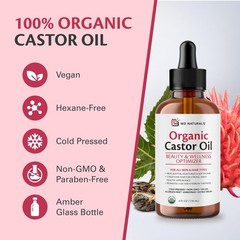 100% Pure Organic Castor Oil for Hair, Lash and 4 Fl Oz (Pack of 1), Clear
