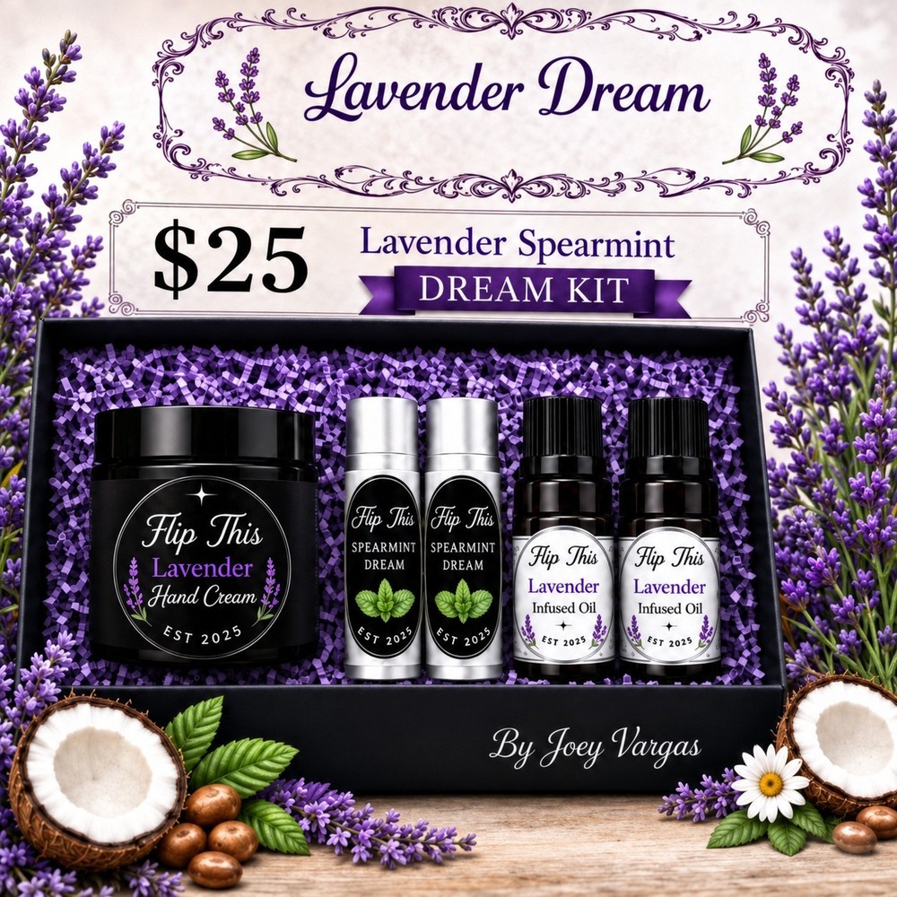 Homemade Organic Lavender Dream Kit Spearmint Lip Balm Hand Cream & Lavender…
