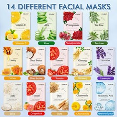 KONEUK 14 Pack Sheet Face Masks Skincare, Hydrating 1 Count (Pack of 14)