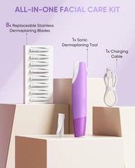 2-in-1 Sonic Dermaplaning Tool for Women – LED Light, 3-Speed Exfoliator, 8 Blad